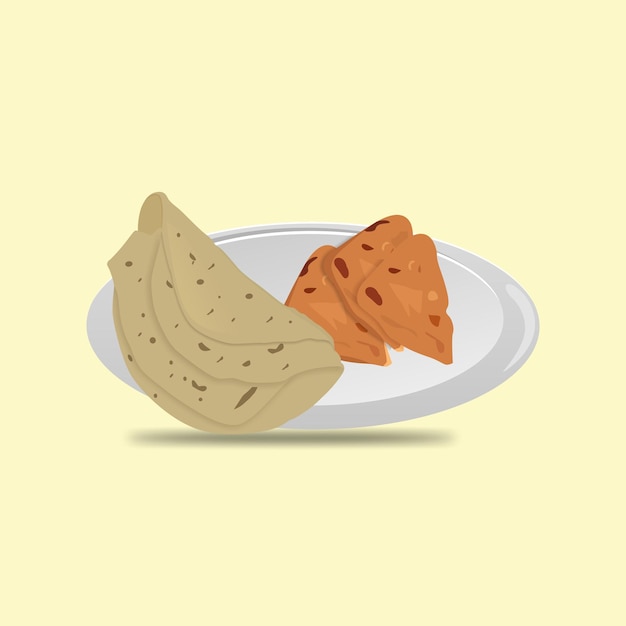 Samosa and roti Indian food vector design