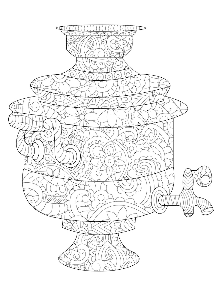 Vector samovar coloring book for adults vector