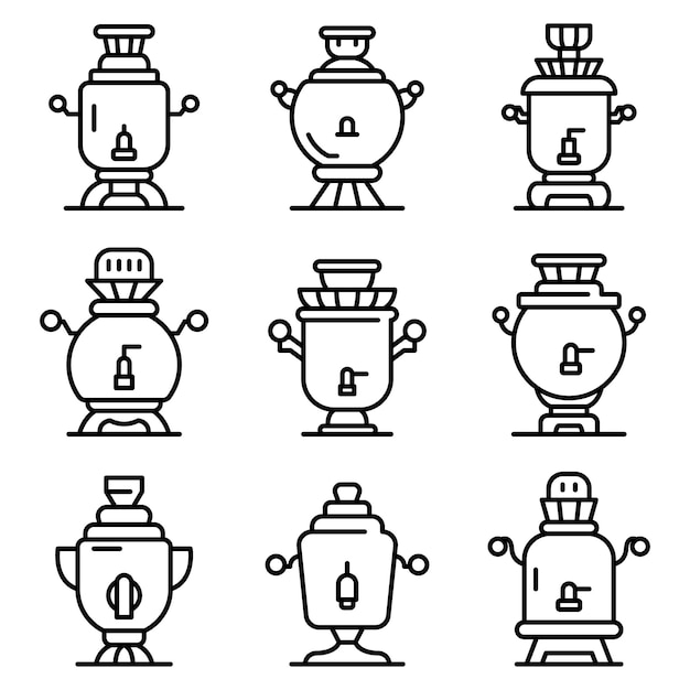 Samovar icons set, outline style