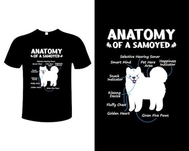 Samoyed Dog Typography 빈티지 일러스트 티셔츠 디자인 벡터 템플릿