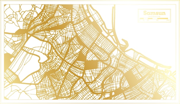 황금색 개요 지도의 복고 스타일 삼순 터키 도시 지도