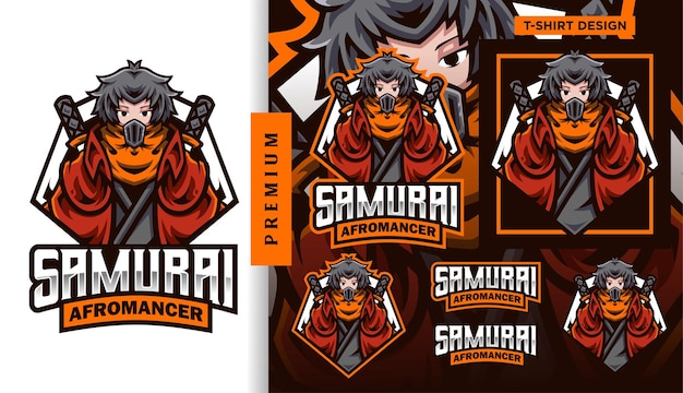 Samurai afro mascotte esport logo design