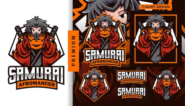 Samurai afro mascot esport logo design