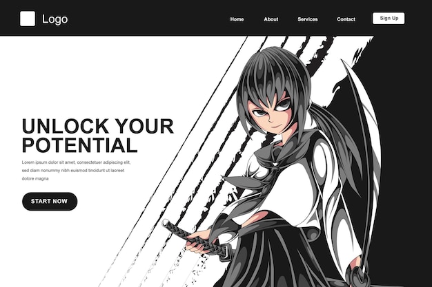 samurai anime girl landing page template