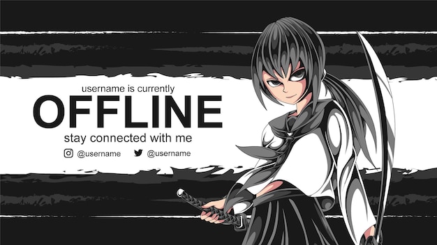 Banner offline di samurai anime girl per twitch