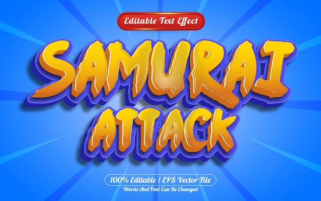 Attacco dei samurai in 3d con effetti di testo modificabili in stile cartone animato o gioco