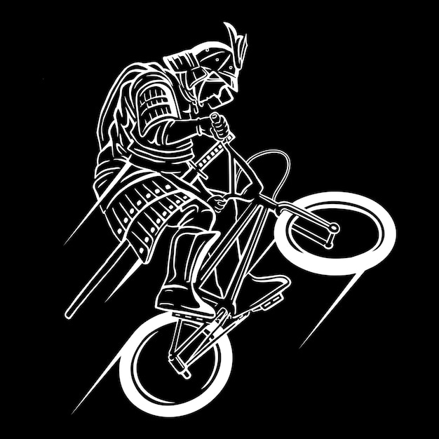 Samurai bicycle rider cartoon character