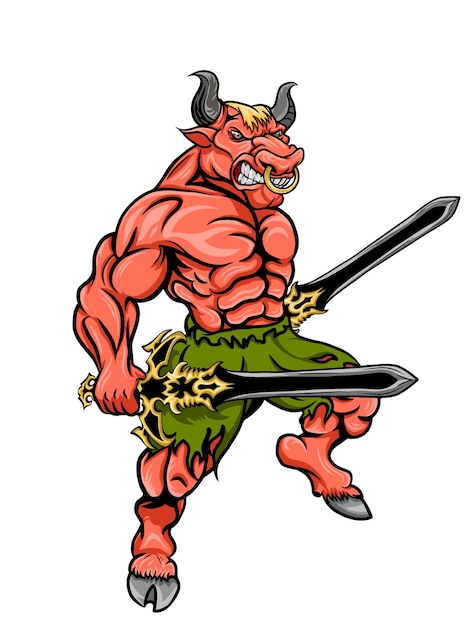 Samurai bull vector outline