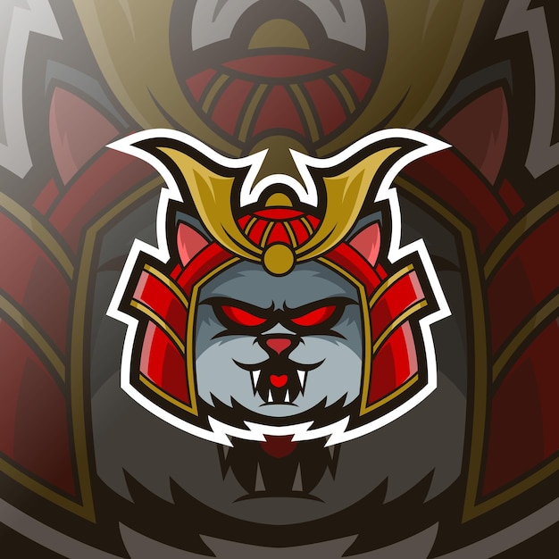 Logo esport mascotte gatto samurai