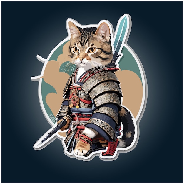 Samurai cat stickers design template