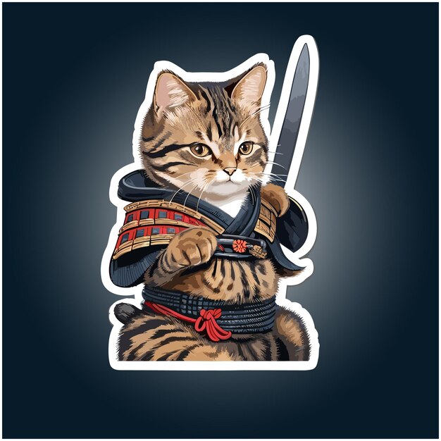 Vector samurai cat stickers design template