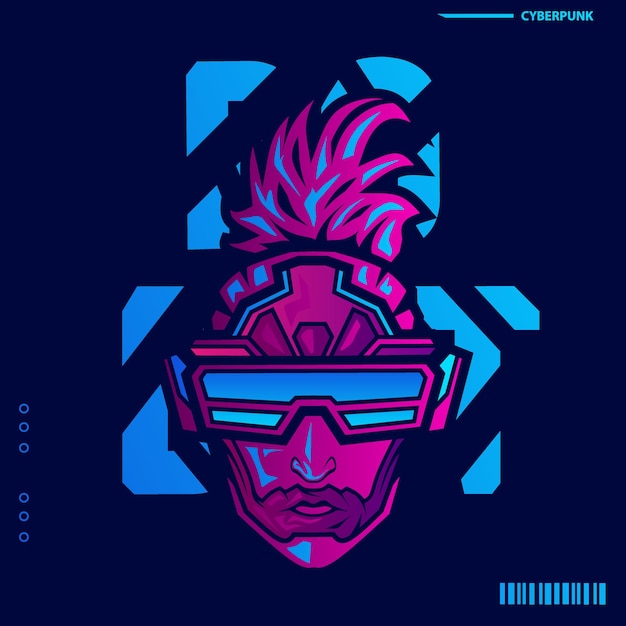 samurai cyborg man wear goggles cyberpunk style cartoon character illustration