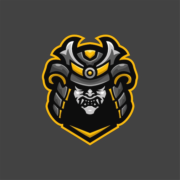 Samurai duivel hoofd cartoon logo sjabloon illustratie. esport logo gaming Premium Vector