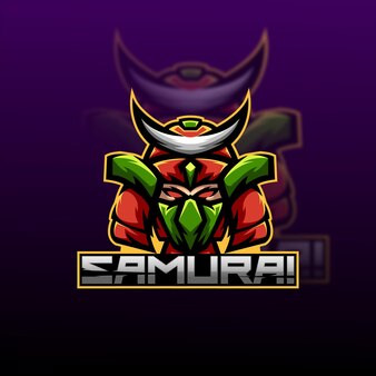 Modello di logo della mascotte di samurai esport