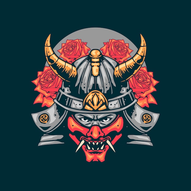 samurai face with rose flower