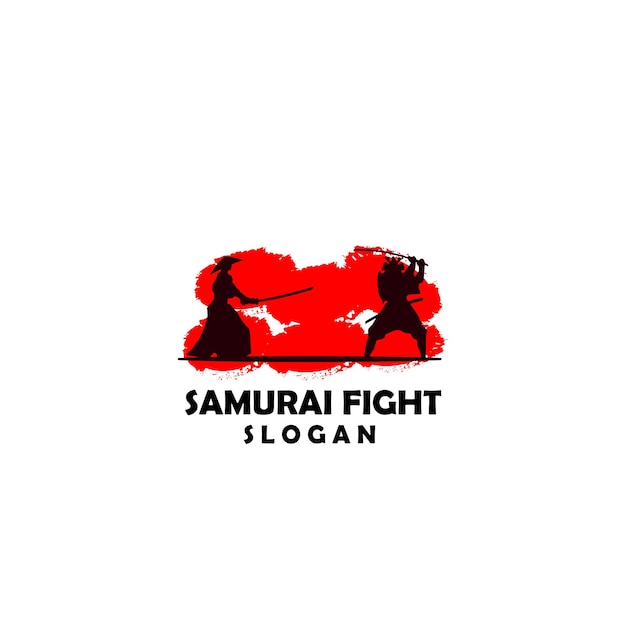 Samurai fight logo icon design template premium vector