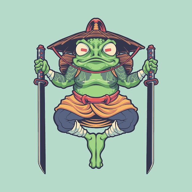 Samurai frog warrior character illustration