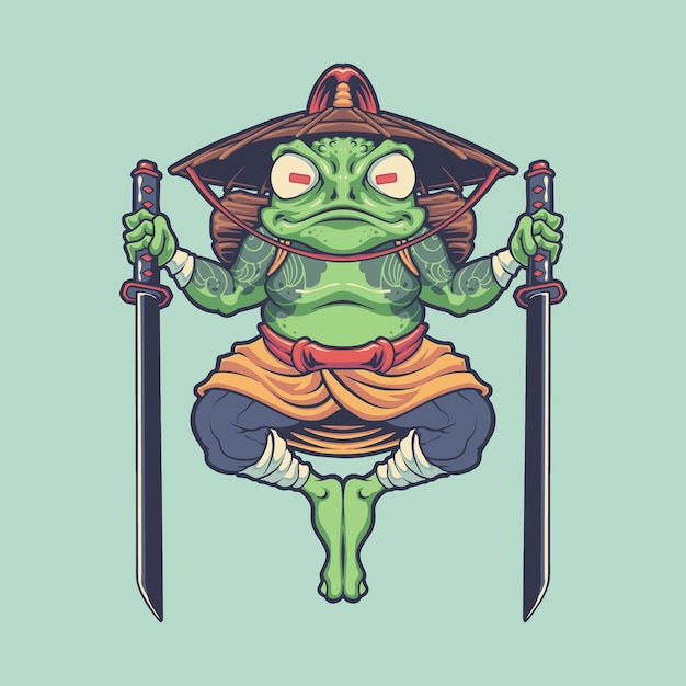 Samurai frog warrior character illustration