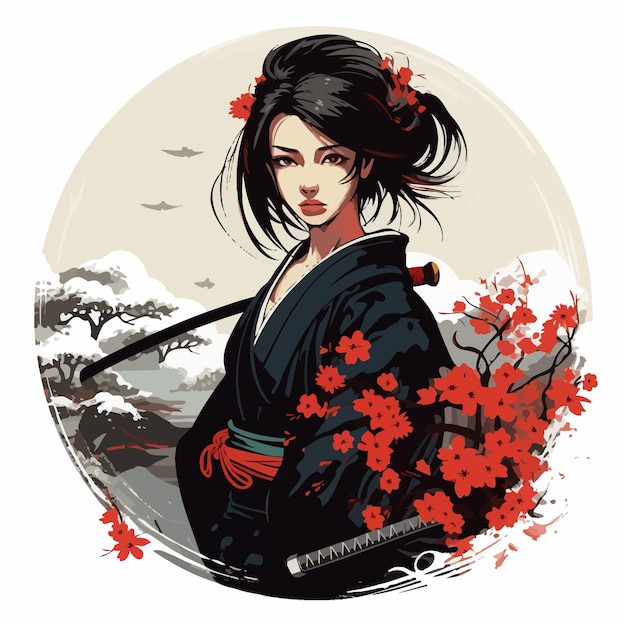 Vector samurai geisha vector art