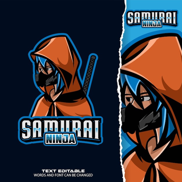 Samurai ragazza esport logo premium vector