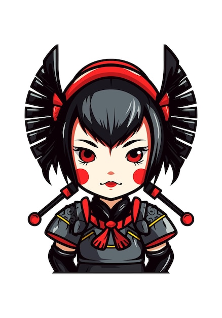 Samurai girl wearing armor hand drawn logo design illustration