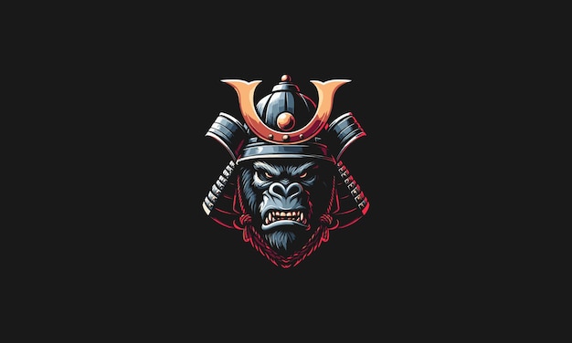 Samurai gorilla hoofd vector illustratie plat ontwerp.