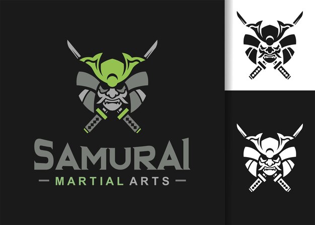 Samurai Head 2 Zwaard Logo Sjabloon Vechtsporten