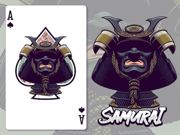 Иллюстрация головы самурая для дизайна платежной карты туз пик