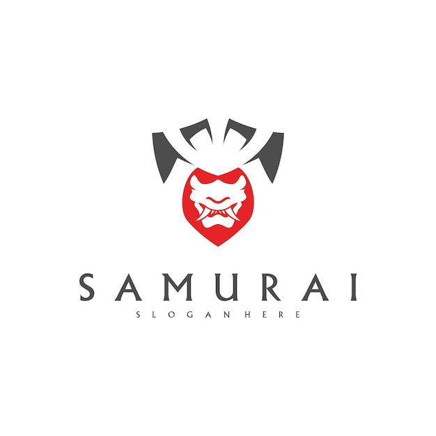 Vettore di progettazione del logo della testa del samurai modello del logo del guerriero samurai