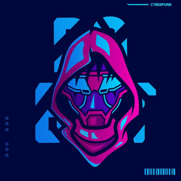 Samurai head wear modern cyber mask cyberpunk style vector character illustration