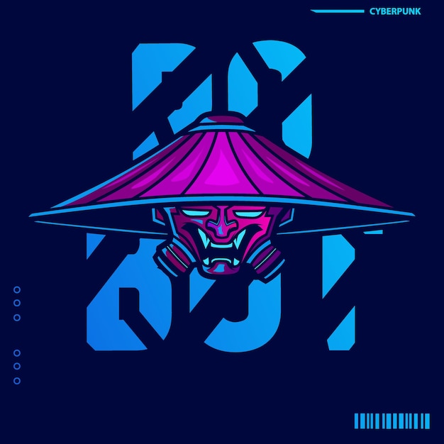 Samurai head with mask cyberpunk style character illustration