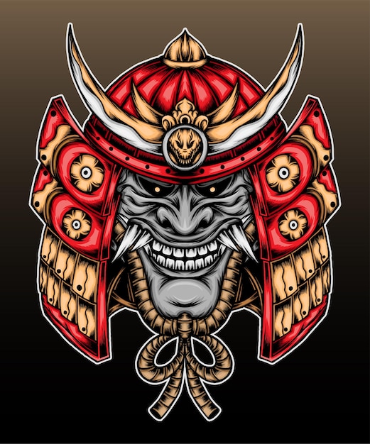 Samurai helmet with hannya mask. 