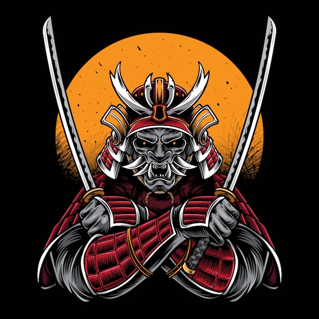 Samurai holding katana vector artwork