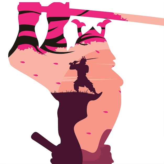 samurai illustratie vector logo