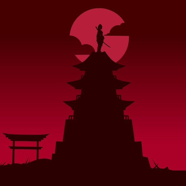 Vector samurai japan sword knight in the night vector logo design