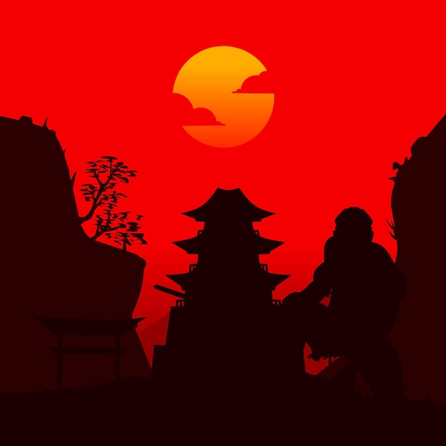 samurai japan sword knight in the night vector logo design