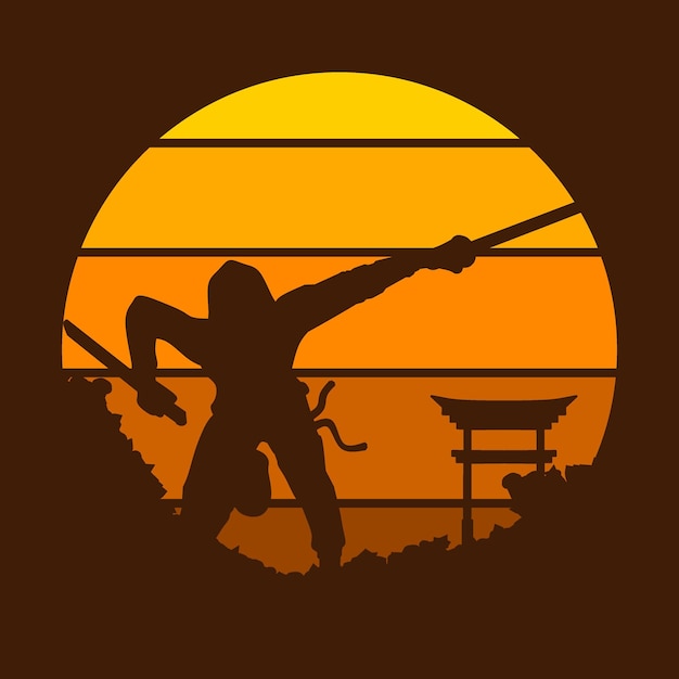 Samurai japan zwaard ridder vector logo kleurrijk ontwerp Geïsoleerde achtergrond voor tshirt poster kleding merch kleding badge ontwerp