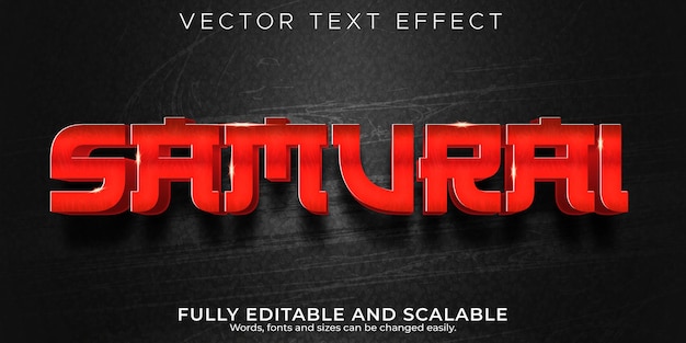 Vector samurai japanese text effect editable warrior and red text style