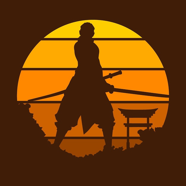 Samurai karakter silhouet vectorillustratie.