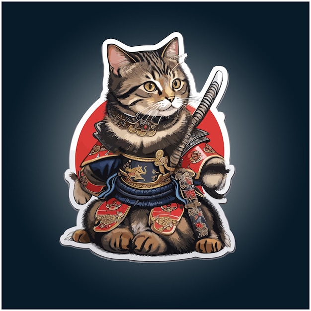 Samurai kat stickers ontwerpsjabloon