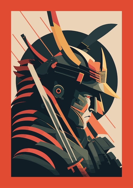 Samurai krijger met zwaard en helm Vector illustratie in retro stijl