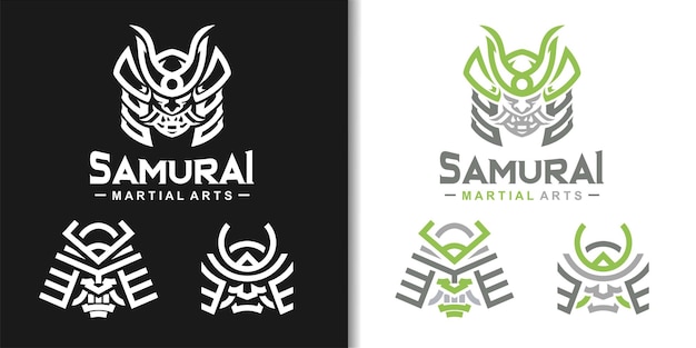 Modello di logo della testa della maschera della linea dei samurai arti marziali