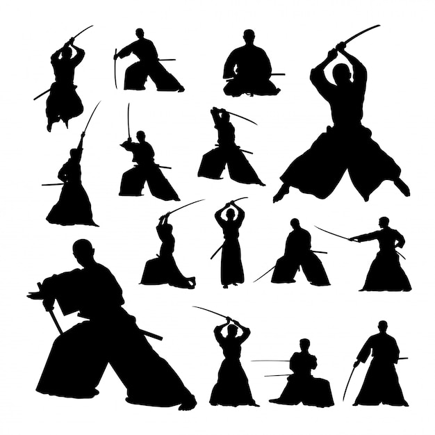 Samurai martial art silhouettes