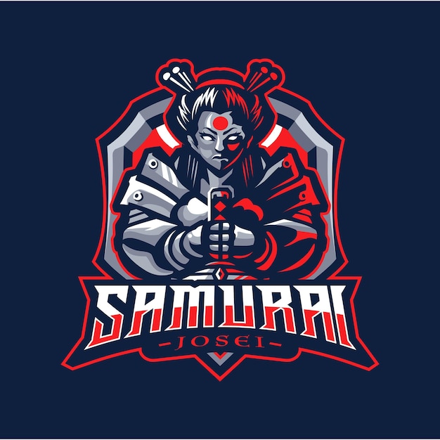 Vettore logo della mascotte samurai