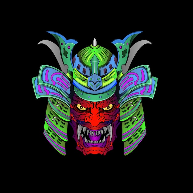 Вектор Самурайская маска они дьявол японский традиционный доспех сёгун воин
