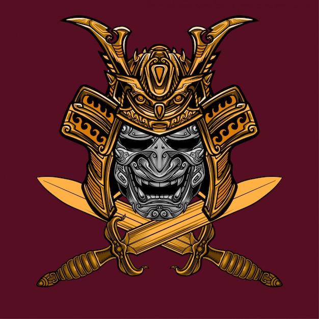 Samurai mask and sword vector