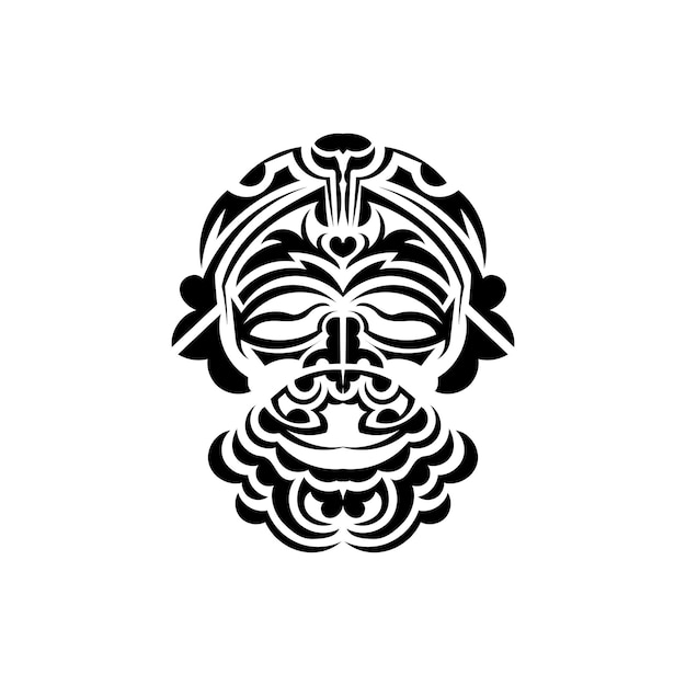 Маска самурая Традиционный символ тотема Черная татуировка в стиле маори Черно-белый цвет плоский стиль Ручная рисованная векторная иллюстрация