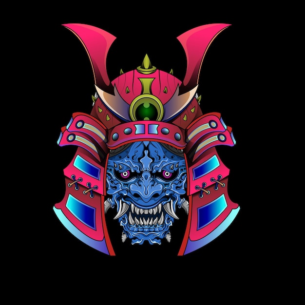Samurai masker Oni duivel Japanse traditionele armor shogun krijger helm illustratie