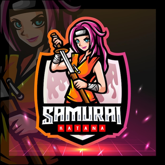 Samurai meisjes mascotte esport logo ontwerp