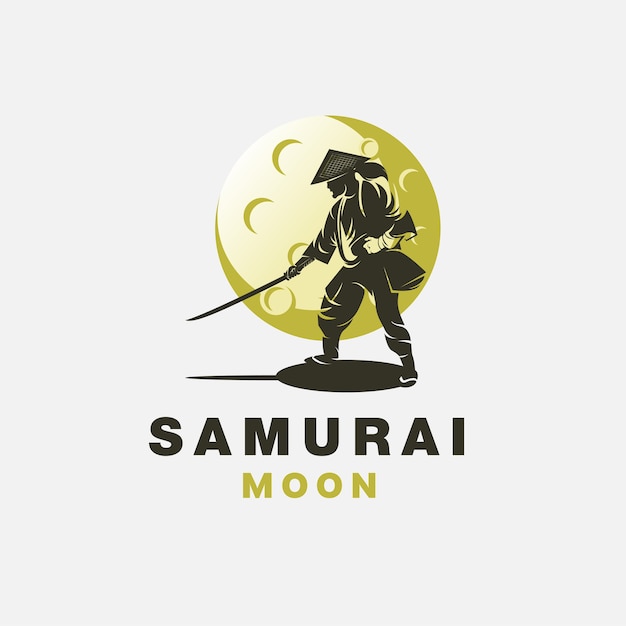 Samurai moon logo design template